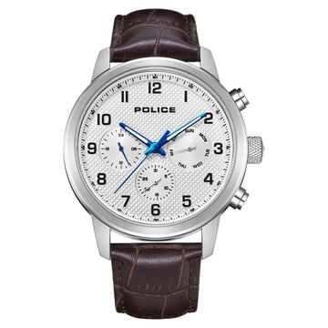 Police Quartz Multifunction White Dial Leather Strap Watch for Men