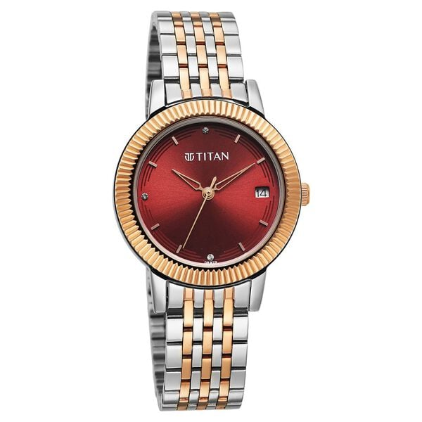 Titan Titan Karishma Quartz Analog Red Dial Two Toned Stainless Steel Strap Watch For Women - image number 1