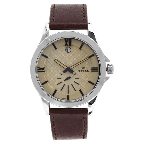 Titan Smart steel Beige Dial Analog with Date Leather Strap watch for Men - image number 0