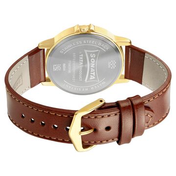 Sonata Quartz Analog White Dial Leather Strap Watch for Men