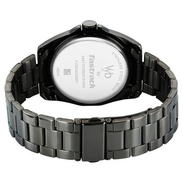 Vyb Challenger By Fastrack Quartz Analog Grey Dial Grey Stainless Steel Strap Watch For Guys