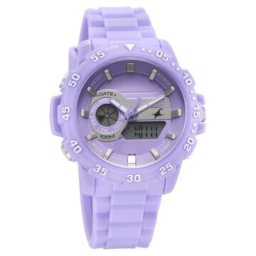 Fastrack Street line Quartz Analog Digital Purple Dial Silicone Strap Watch for Girls