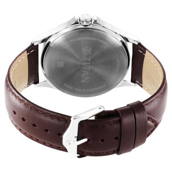 Buy Online Titan Quartz Analog Silver White Dial Leather Strap Watch ...