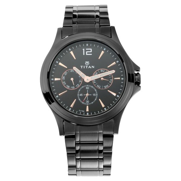 Titan Quartz Multifunction Black Dial Stainless Steel Strap Watch for Men - image number 1