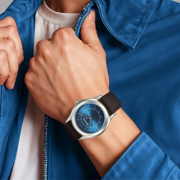 Titan Karishma Zing Quartz Analog Blue Dial Leather Strap Watch for Men