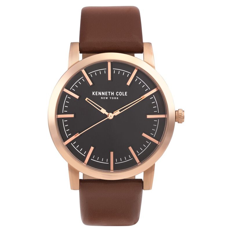Kenneth Cole Quartz Analog Grey Dial Leather Strap Watch for Men