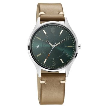 Fastrack Tripster Quartz Analog Green Dial Leather Strap Watch for Guys