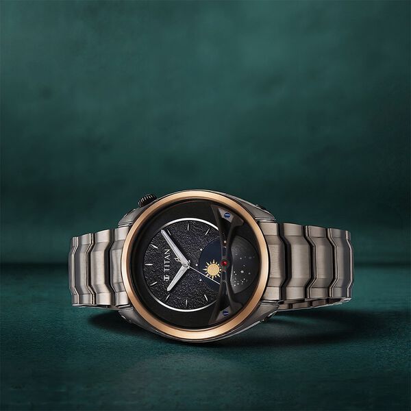 Titan Stellar Quartz Multifunction Black Dial Stainless Steel Strap Watch for Men - image number 0