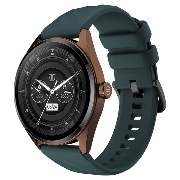 Titan Crest with 3.63 cm AMOLED Display with AOD, Functional Crown, BT Calling, Premium Smartwatch with Teal Strap - image number 1