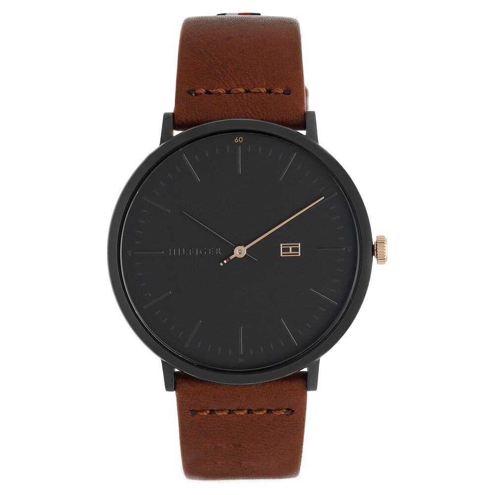 Tommy hilfiger watch black leather strap on sale