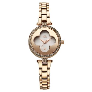 Vyb Eclipse By Fastrack Quartz Analog White Dial Rose Gold Stainless Steel Strap Watch For Girls