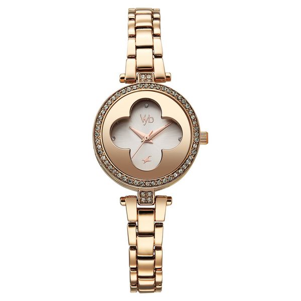 Vyb Eclipse By Fastrack Quartz Analog White Dial Rose Gold Stainless Steel Strap Watch For Girls - image number 4
