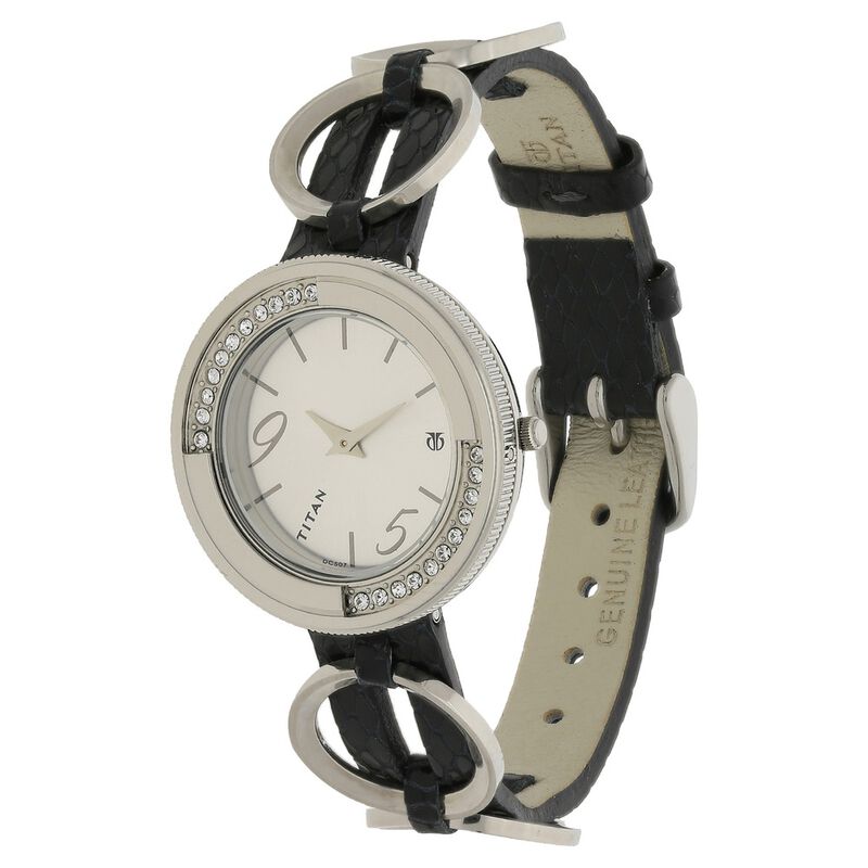Titan Quartz Analog Silver Dial Leather Strap Watch for Women - image number 1
