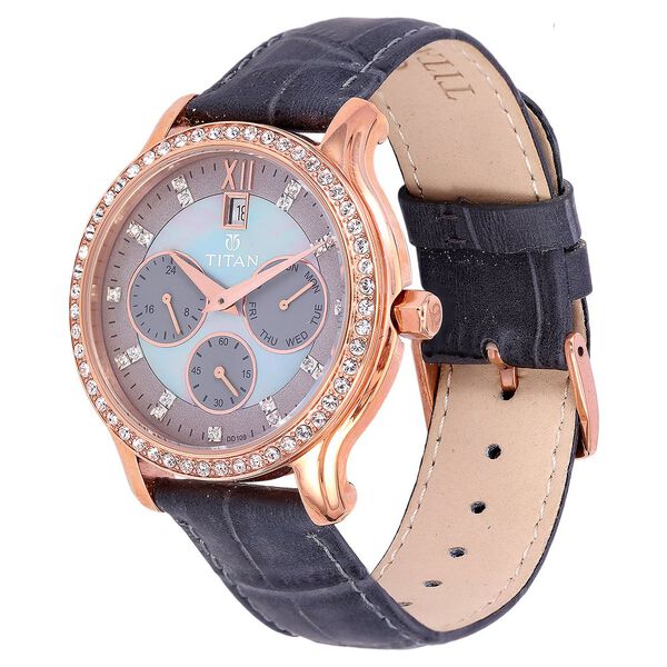 Titan Quartz Analog Mother of Pearl Dial Leather Strap Watch for Women - image number 1