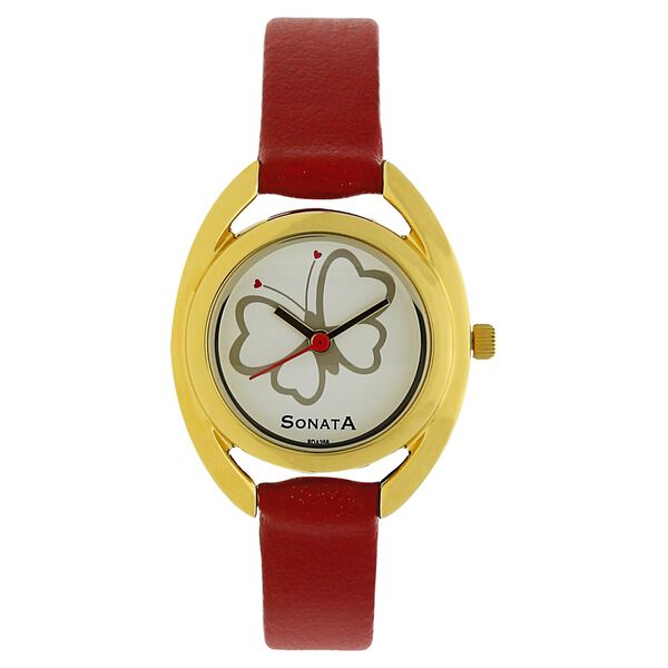 Sonata Quartz Analog Silver Dial Leather Strap Watch for Women - image number 0