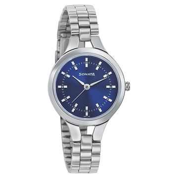 Sonata Steel Daisies Blue Dial Women Watch With Stainless Steel Strap