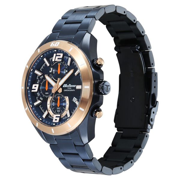 Octane Velocity Sporty Blue Dial Round Blue And Rose Gold Steel Watch For Men - image number 4