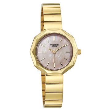 Poze Poze Quartz Analog Pink Dial Golden Stainless Steel Strap Watch For Women