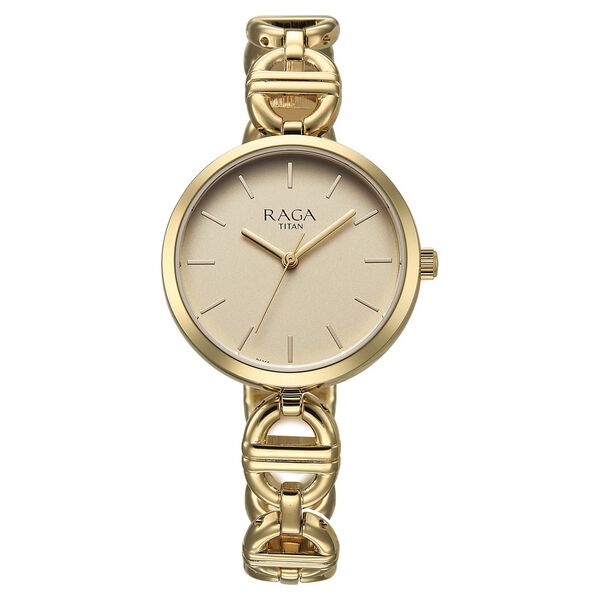 Titan Raga Showstopper Quartz Analog Champagne Dial Metal Strap Watch For Women - image number 0