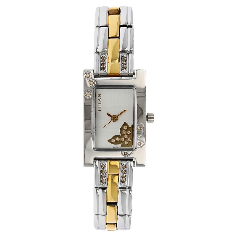 Titan Quartz Analog Silver Dial Metal Strap Watch for Women