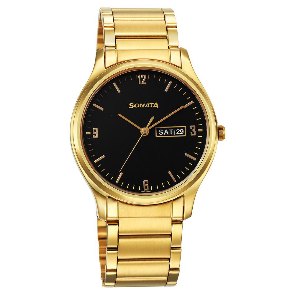 Sonata Quartz Analog with Day and Date Black Dial Watch for Men