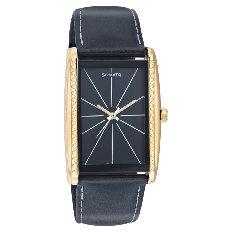 Sonata Quartz Analog Black Dial Leather Strap Watch for Men