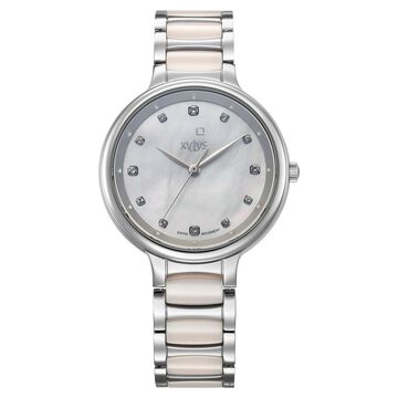 Xylys Swiss Analog Pink Steel And Ceramic Strap White Dial Watch For Women