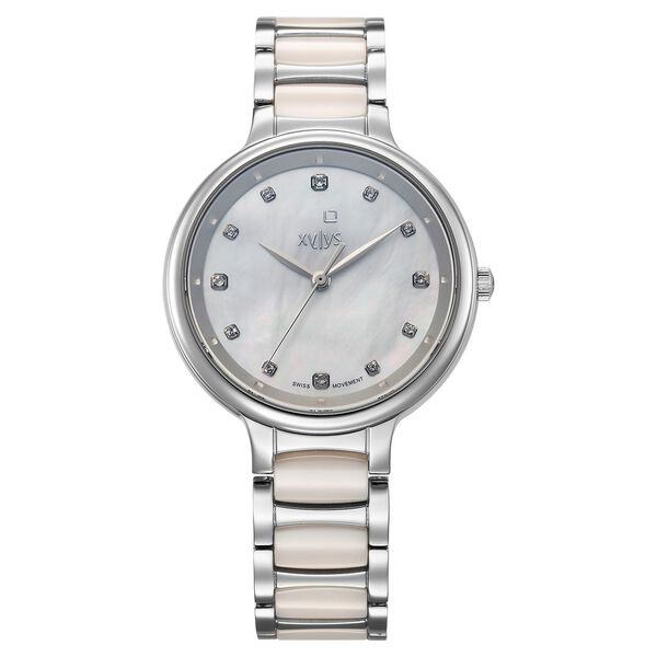 Xylys Swiss Analog Pink Steel And Ceramic Strap White Dial Watch For Women - image number 0