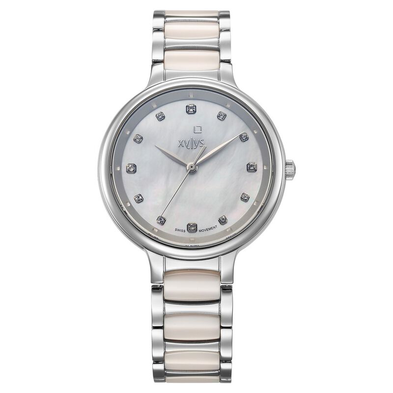Xylys Swiss Analog Pink Steel And Ceramic Strap White Dial Watch For Women