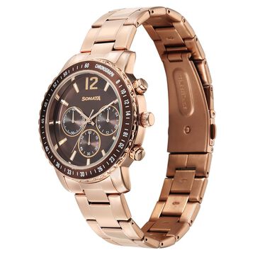 Sonata Chronos Quartz Analog with Date Brown Dial Rose Gold Colour Stainless Steel Strap Watch For Men