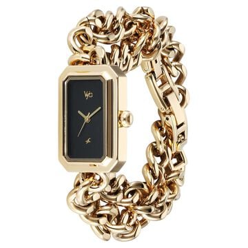 Vyb Showstopper By Fastrack Quartz Analog Black Dial Golden Metal Strap Watch For Girls
