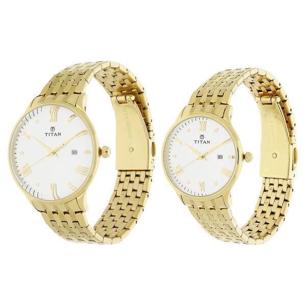 Titan Bandhan White Dial Analog with Date Stainless Steel Strap watch for Couple - image number 2