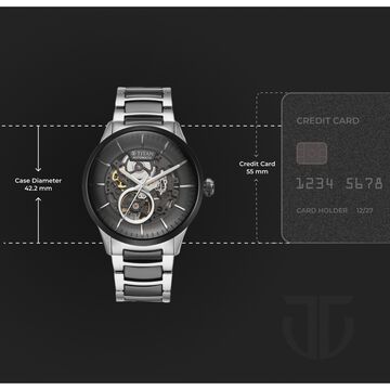 Titan Ceramic Fusion Automatic Black Dial Silver Dual-Toned Stainless Steel Bracelet Watch for Men