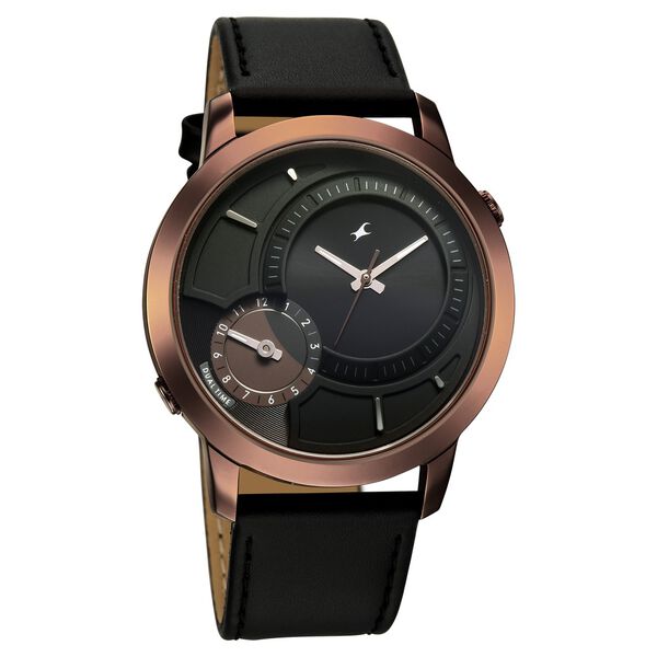 Fastrack Pulse IV Dual Time Watch for Men with  Black Sunray Dial & Black Leather Strap - image number 1