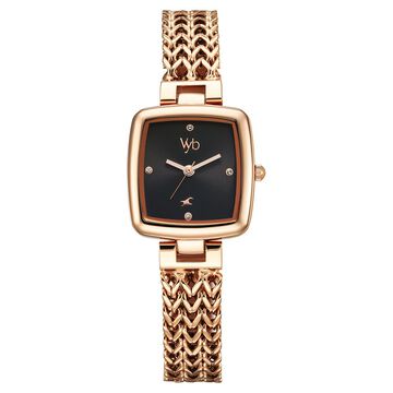 Fastrack Vyb Showstopper Quartz Analog Black Dial Rose Gold Metal Strap Watch For Girls
