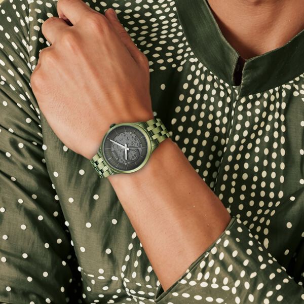 Titan Metal Mechanicals Black Dial Green Stainless Steel Strap Watch for Men - image number 6