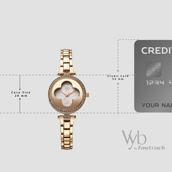 Vyb Eclipse By Fastrack Quartz Analog White Dial Rose Gold Stainless Steel Strap Watch For Girls - image number 3