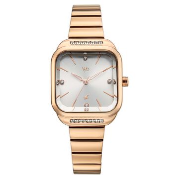 Vyb Seeker By Fastrack Quartz Analog Grey Dial Rose Gold Stainless Steel Strap Watch For Girls