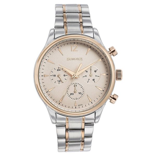 Sonata Quartz Multifunction Pink Dial Two Toned Stainless Steel Strap Watch For Men - image number 1