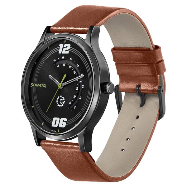 Sonata RPM Quartz Analog with Day and Date Grey Dial Leather Strap Watch for Men - image number 1