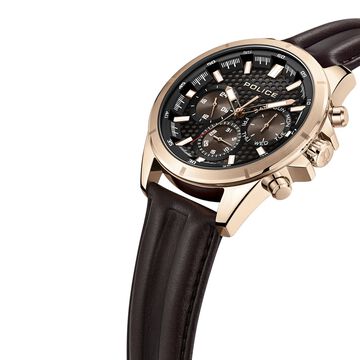 Police Black Dial Brown Strap Multifunction Watch for Men