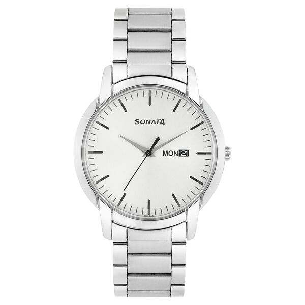 Sonata Quartz Analog with Day and Date Silver Dial Stainless Steel Strap Watch for Men - image number 0