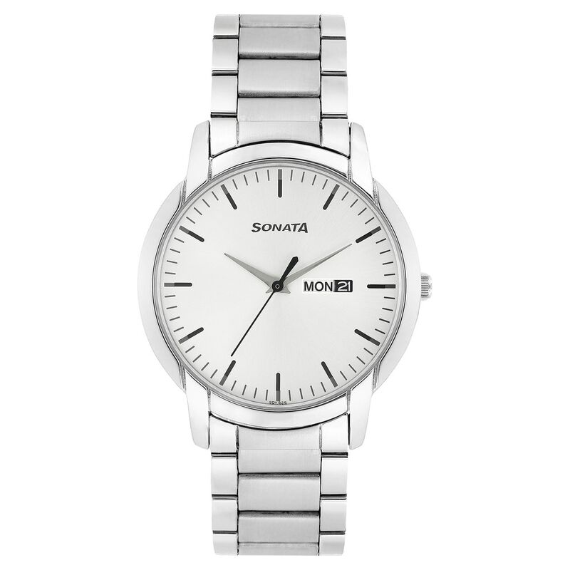 Sonata Quartz Analog with Day and Date Silver Dial Stainless Steel Strap Watch for Men - image number 0