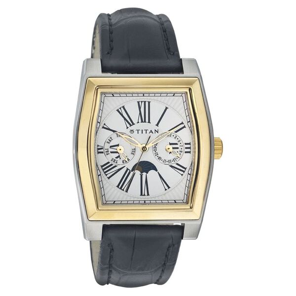 Titan Quartz Multifunction Silver Dial Leather Strap Watch for Men - image number 0