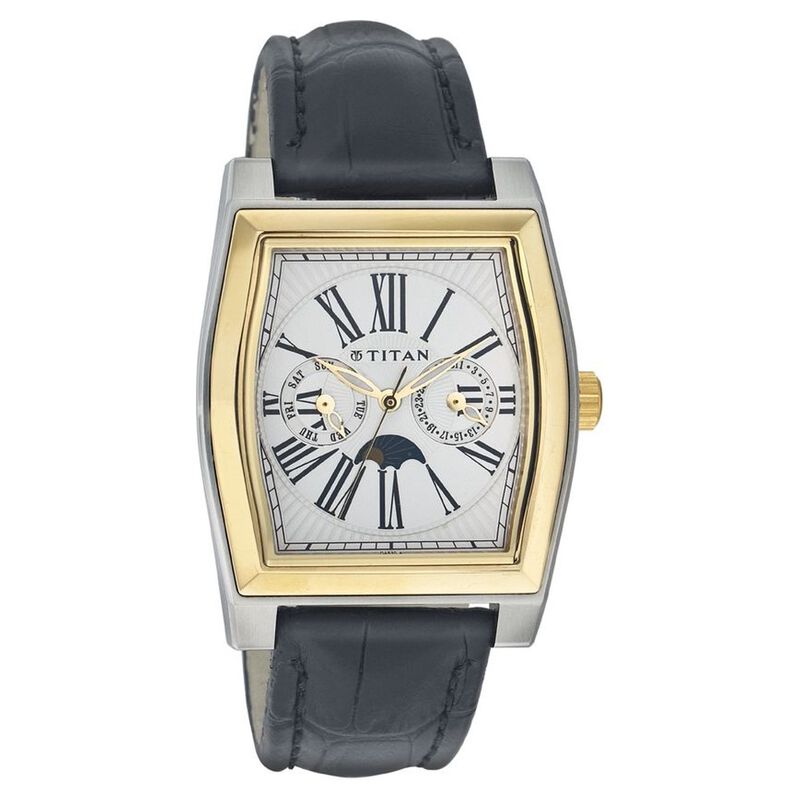Titan Quartz Multifunction Silver Dial Leather Strap Watch for Men