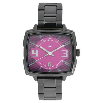 Fastrack Loopholes Quartz Analog with Date Pink Dial Stainless Steel Strap Watch for Girls