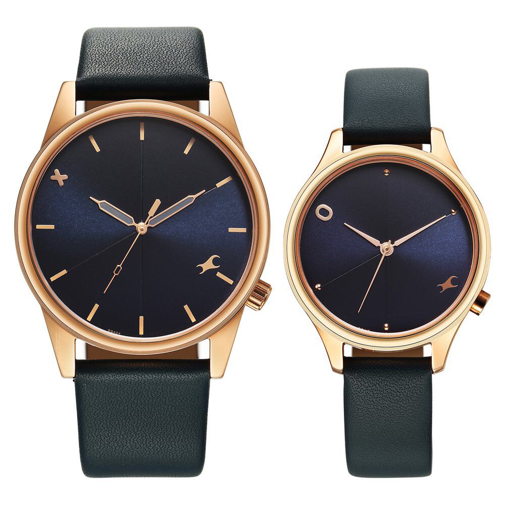 Buy Online Fastrack Mixmatched Quartz Analog Blue Dial With Blue Leather Strap Watch For Couple 33056296wl01p p Titan