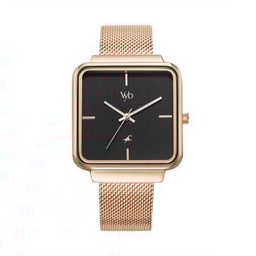 Fastrack Vyb Minimalist Quartz Analog Black Dial Stainless Steel Strap Watch for Girls
