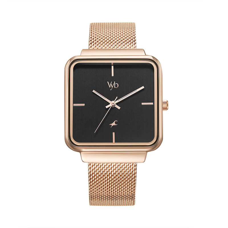 Fastrack Vyb Minimalist Quartz Analog Black Dial Stainless Steel Strap Watch for Girls