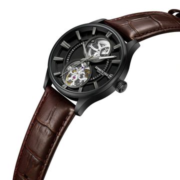 Kenneth Cole Automatic Black Dial With Tan Leather Strap Watch For Men